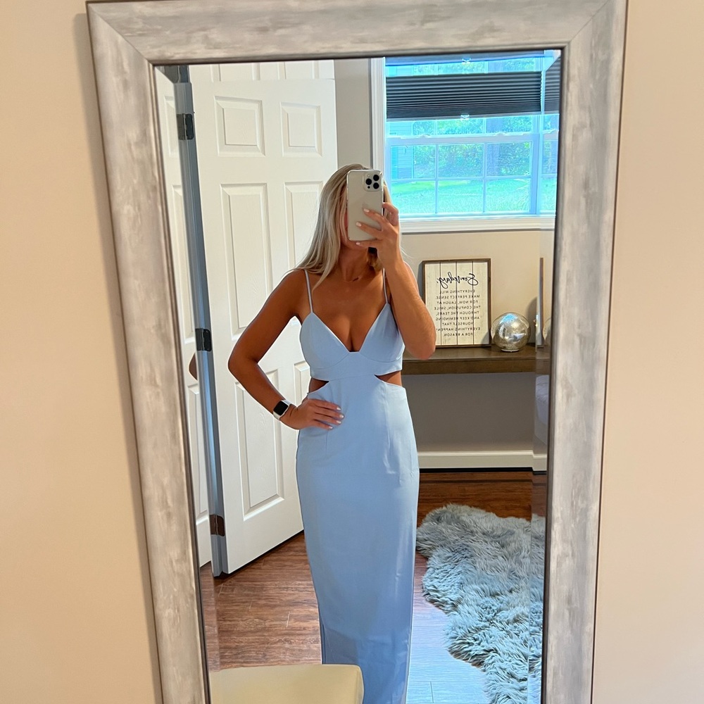 Bardot Cut Out Slit Midi Light Blue